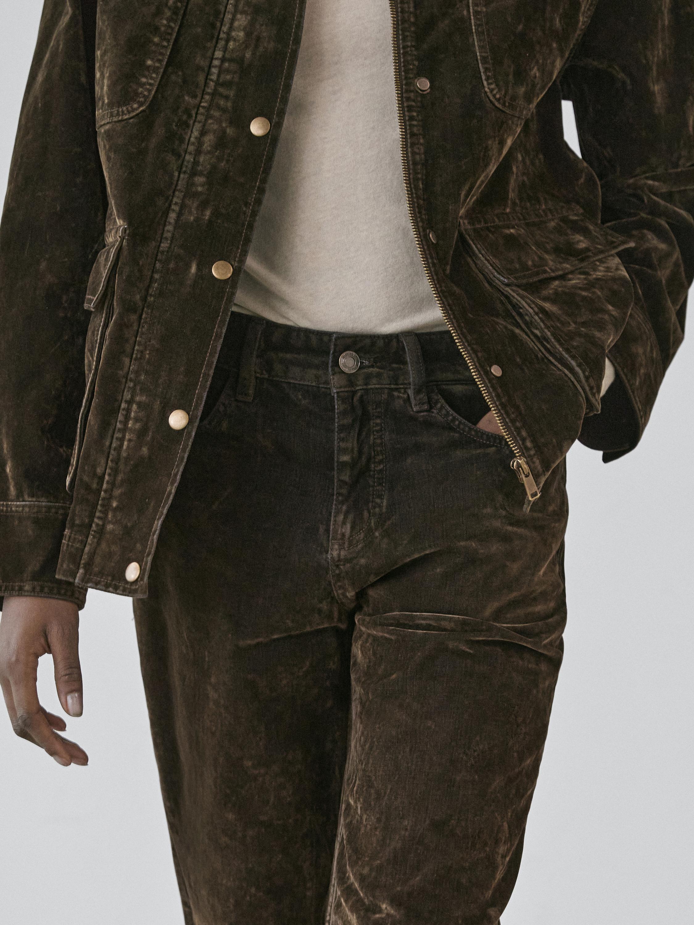 Low-rise straight-leg flocked jeans